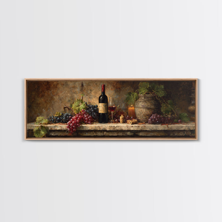 Wine Tasting Flight Rendered as Elegant Still Framed Canvas Print, Winery Art, Kitchen Wall Decor, Winery Decor, Oil Painting, WIN-3x1-74