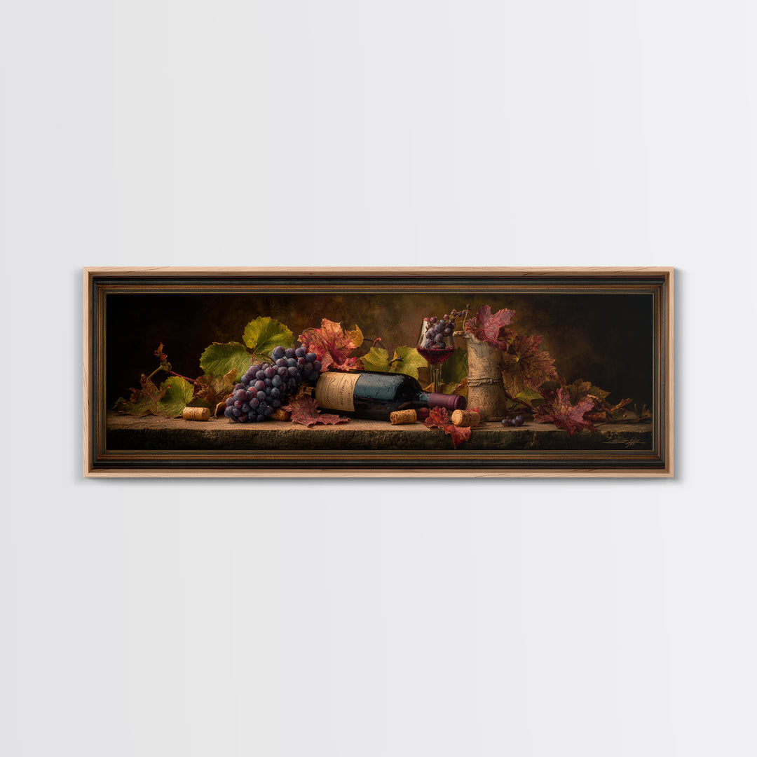 Vine Leaves Turning Autumn Red and Gold Canvas Print, Winery Art, Framed Art, Winery Decor, Fine Art, Vineyard, Landscape Art, WIN-3x1-75