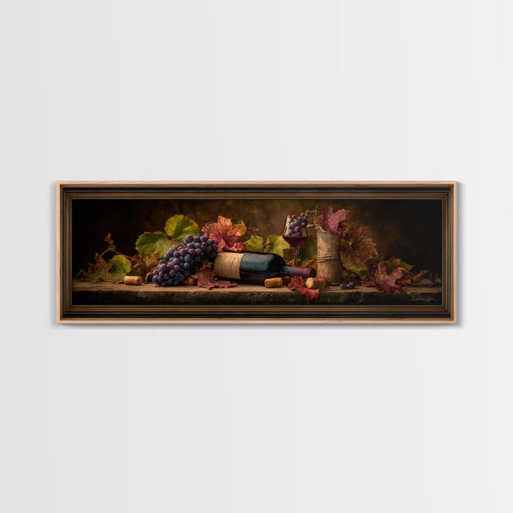 Vine Leaves Turning Autumn Red and Gold Canvas Print, Winery Art, Framed Art, Winery Decor, Fine Art, Vineyard, Landscape Art, WIN-3x1-75