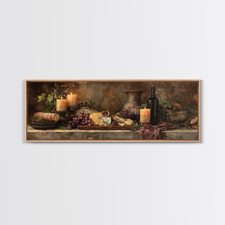 Charcuterie Board with Grapes and Cheese Framed Canvas Print, Winery Art, Bar Art, Winery Decor, Fine Art, Vineyard, WIN-3x1-77