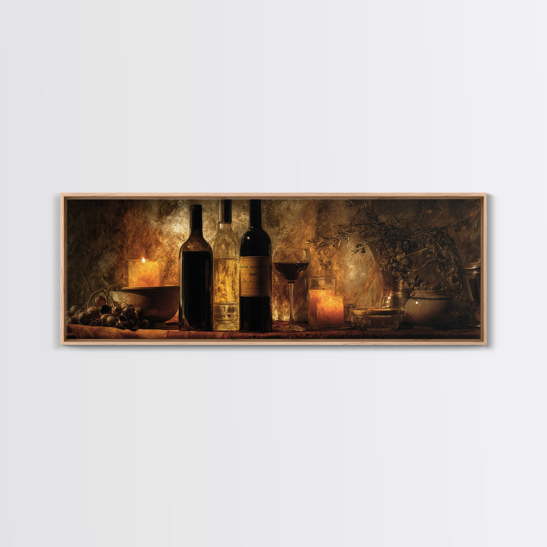Black and Gold Wine Bottle Silhouette Canvas Print, Winery Art, Painting, Winery Decor, Fine Art, Vineyard, Living Room Decor, WIN-3x1-80