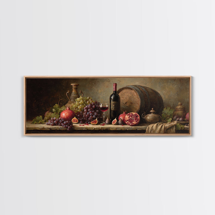 Pomegranate Figs and Red Wine Composition Framed Canvas Print, Winery Art, Living Room Art, Winery Decor, Fine Art, Vineyard, WIN-3x1-81