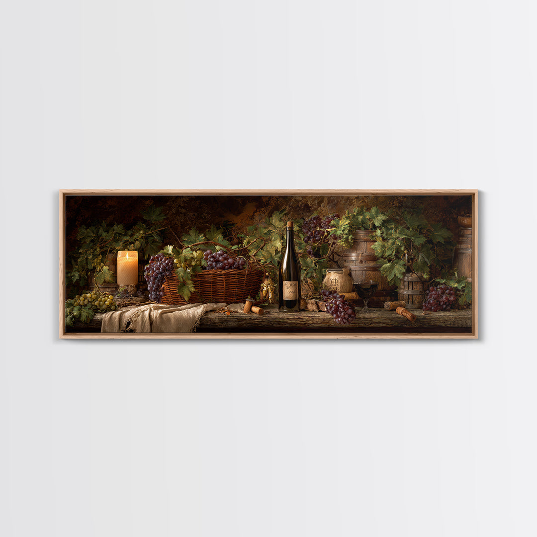 Wine Harvest Basket Canvas Print, Winery Art, Kitchen Art, Winery Decor, Watercolor Art, Vineyard, Living Room Art, WIN-3x1-86