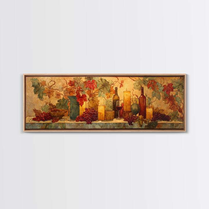 Vine Leaves Turning Autumn Red and Gold Framed Canvas Print, Winery Art, Printable Wall Art, Winery Decor, Fine Art, Vineyard, WIN-3x1-99