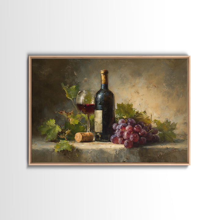 Olive Branch and Wine Glass Mediterranean Still Framed Canvas Print, Winery Art, Wall Art, Winery Decor, Watercolor Art, WIN-3x2-100