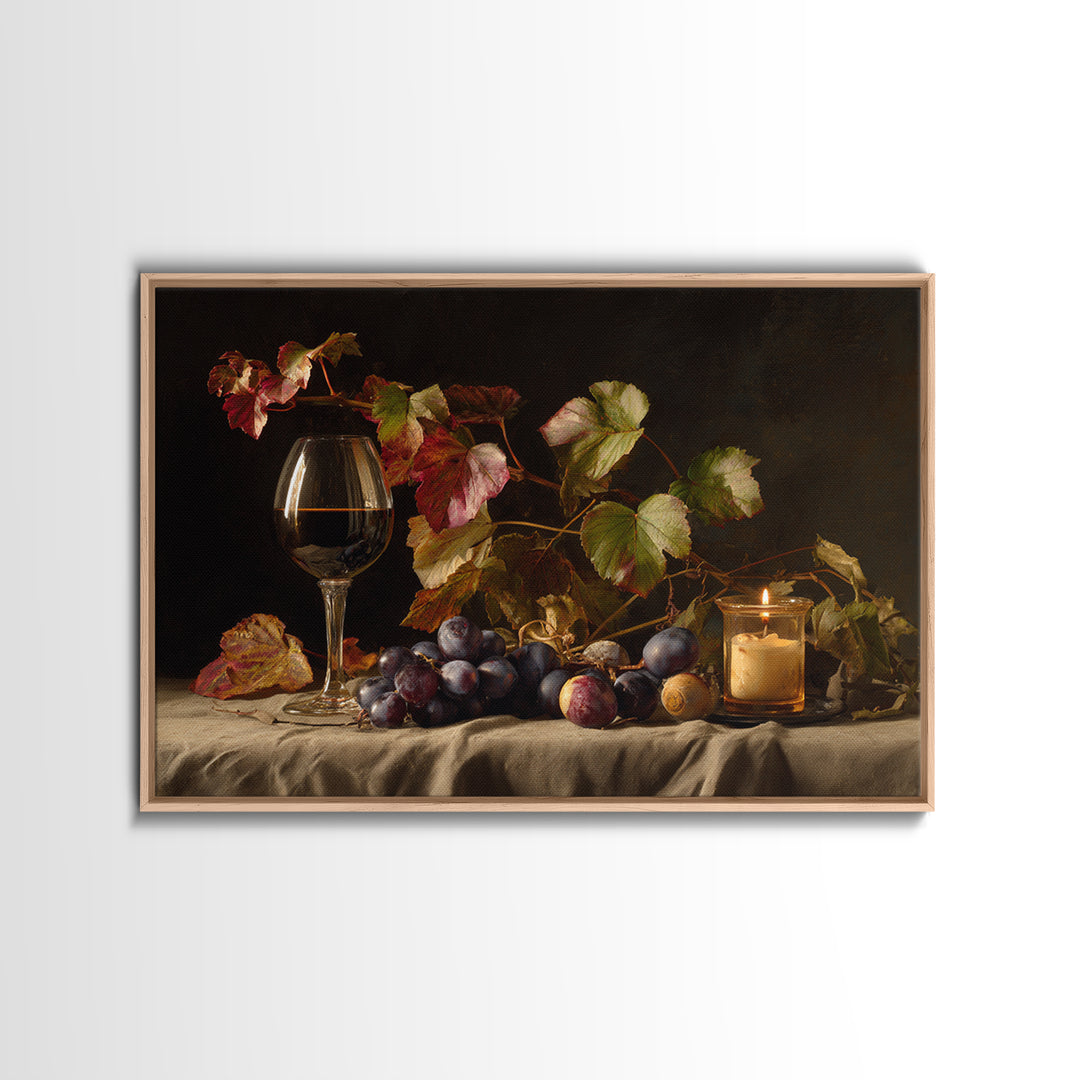 Vine Leaves Turning Autumn Red and Gold Framed Canvas Print, Winery Art, Watercolor Painting, Winery Decor, Fine Art, Vineyard, WIN-3x2-15