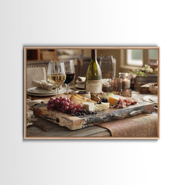 Charcuterie Board with Grapes and Cheese Canvas Print, Winery Art, Gallery Wall Art, Winery Decor, Fine Art, Vineyard, WIN-3x2-17