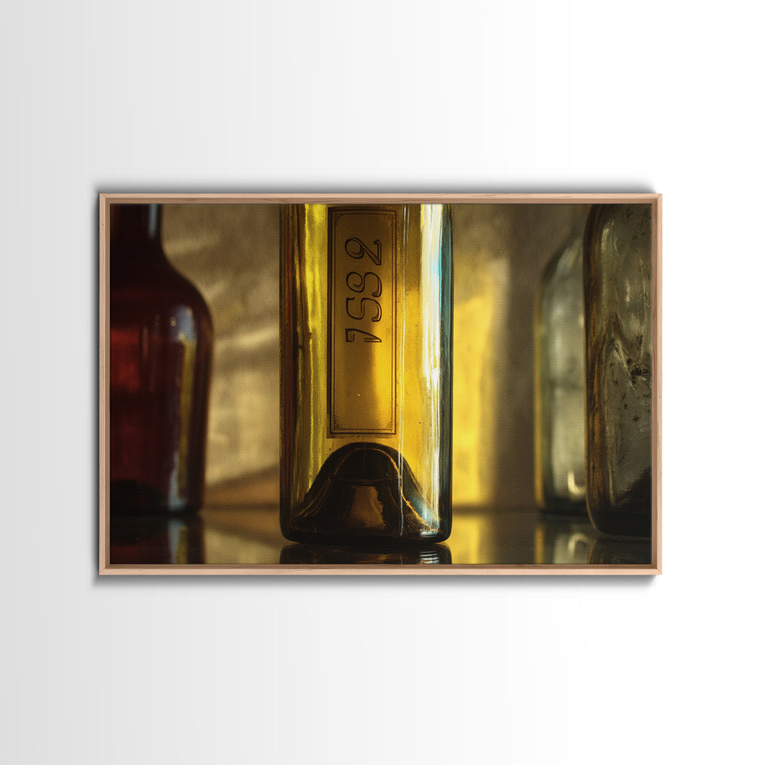 Black and Gold Wine Bottle Silhouette Framed Canvas Print, Winery Art, Gallery Wall Art, Winery Decor, Fine Art, Vineyard, WIN-3x2-20
