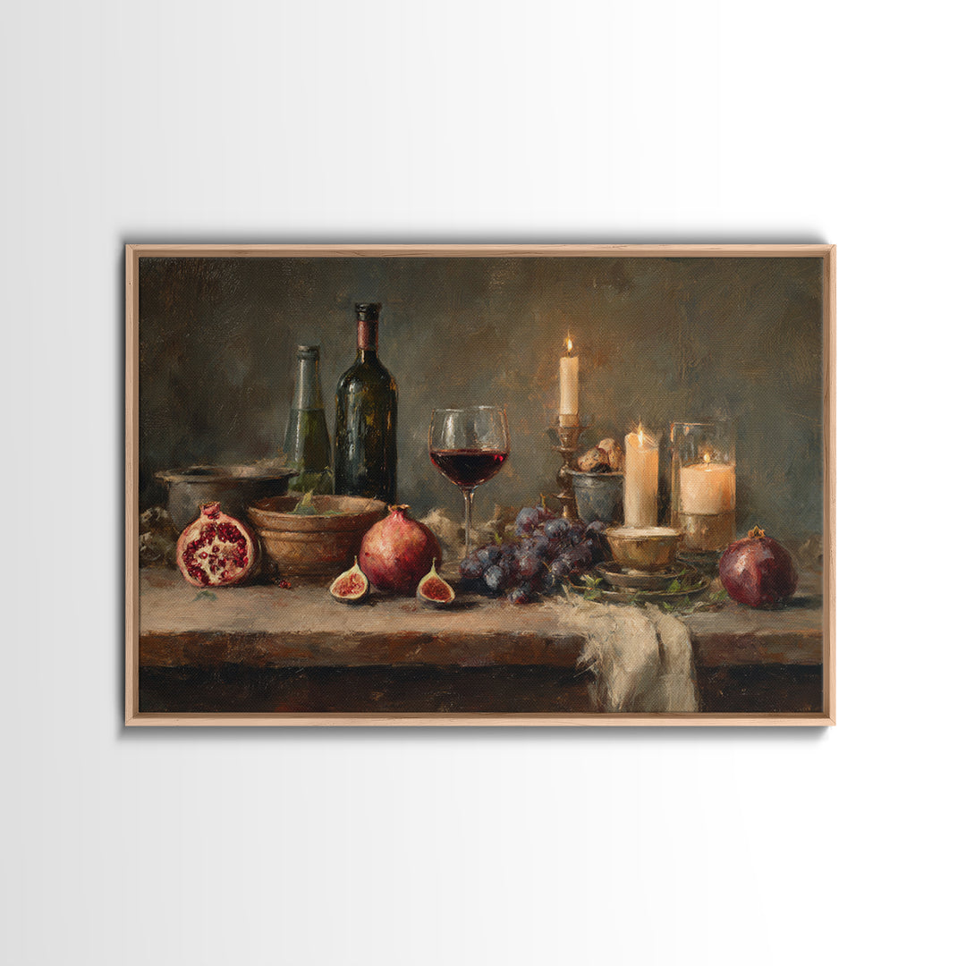 Pomegranate Figs and Red Wine Composition Canvas Print, Winery Art, Matisse Print, Winery Decor, Vineyard, Luxury Decor, WIN-3x2-21
