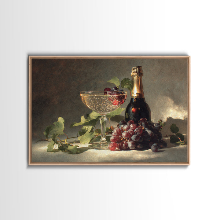 Champagne Coupe with Bubbles and Light Framed Canvas Print, Winery Art, Bar Art, Winery Decor, Fine Art, Vineyard, WIN-3x2-23