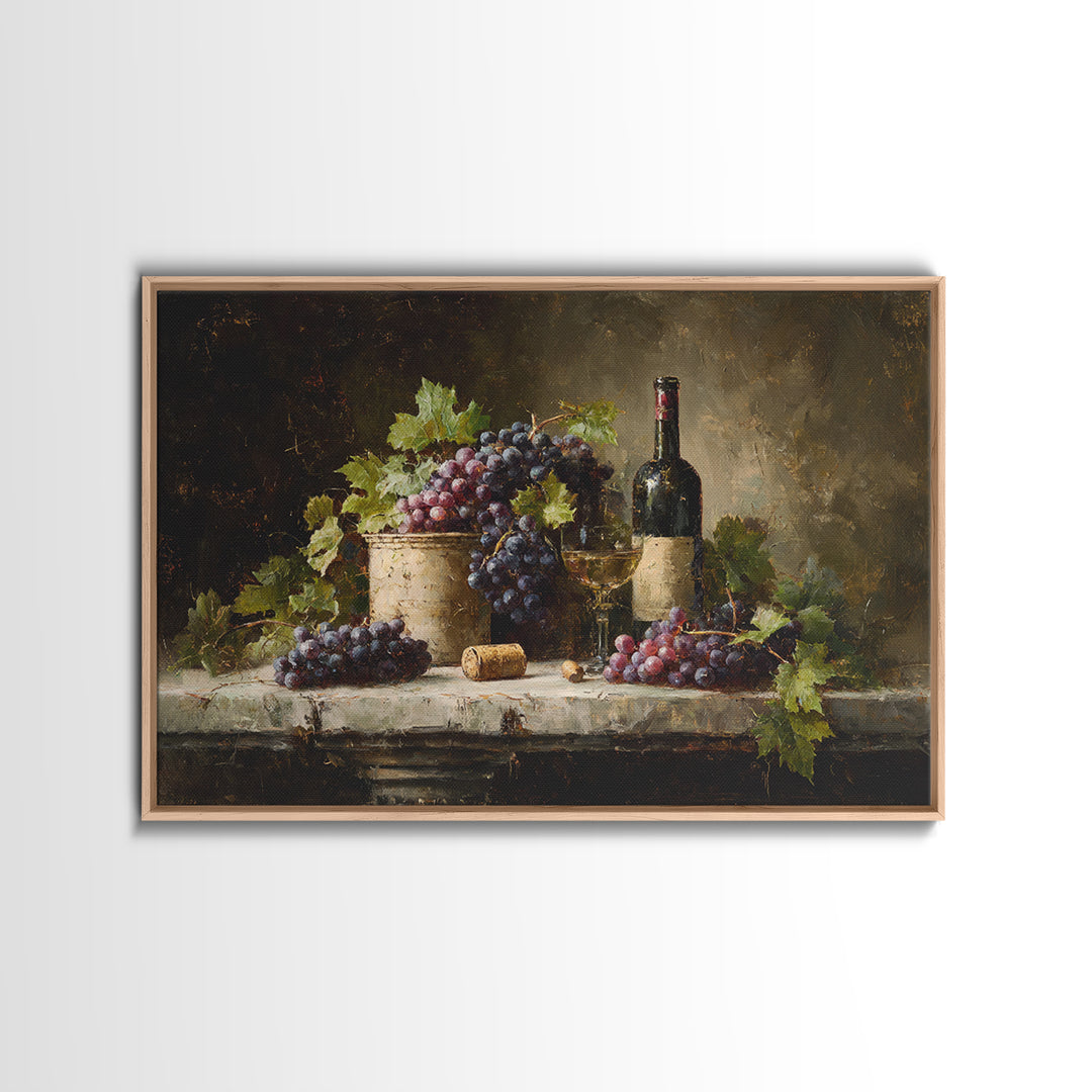 Single Grape Cluster Botanical Study Framed Canvas Print, Winery Art, Landscape Art, Winery Decor, Fine Art, Vineyard, WIN-3x2-25