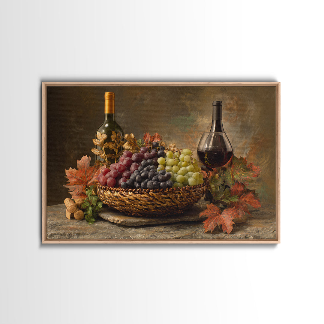 Wine Harvest Basket Canvas Print, Winery Art, Kitchen Art, Winery Decor, Watercolor Art, Vineyard, Living Room Art, WIN-3x2-26