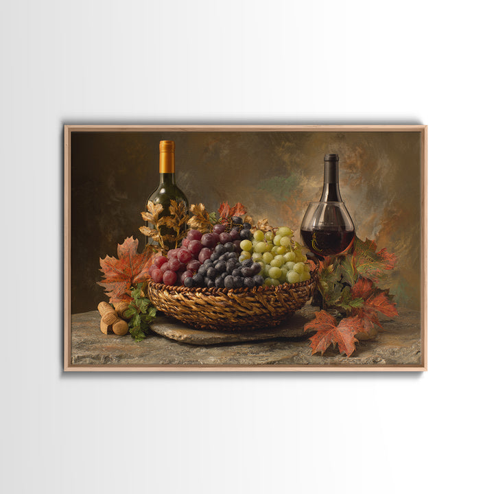 Wine Harvest Basket Canvas Print, Winery Art, Kitchen Art, Winery Decor, Watercolor Art, Vineyard, Living Room Art, WIN-3x2-26
