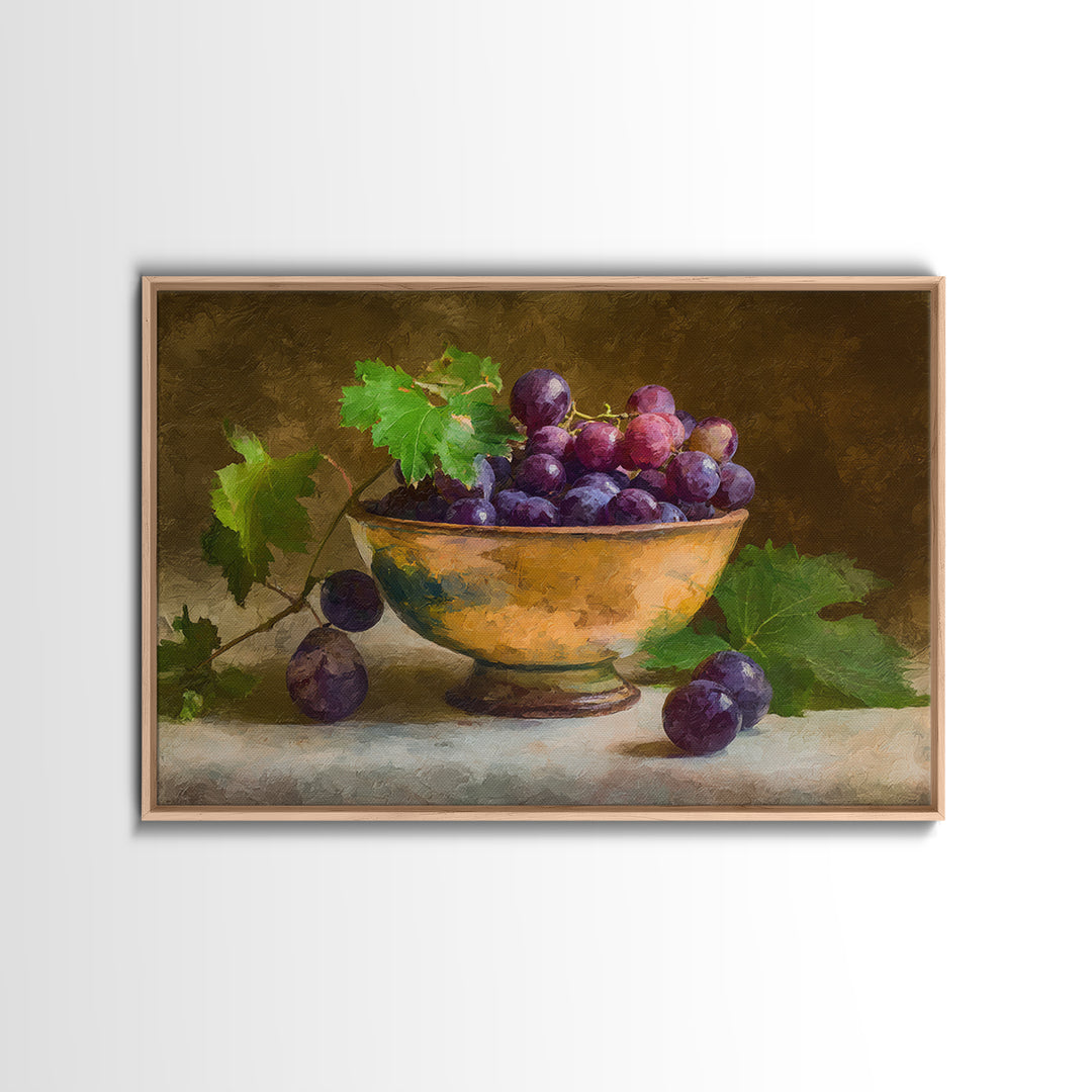Grapes in a Ceramic Bowl with Shadows Canvas Print, Winery Art, Travel Poster, Winery Decor, Oil Painting, Vineyard, WIN-3x2-37