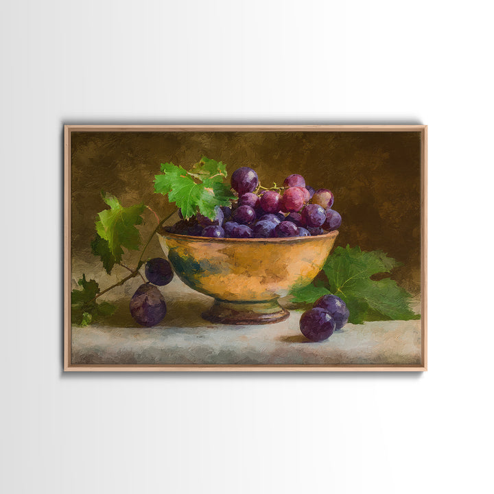 Grapes in a Ceramic Bowl with Shadows Canvas Print, Winery Art, Travel Poster, Winery Decor, Oil Painting, Vineyard, WIN-3x2-37