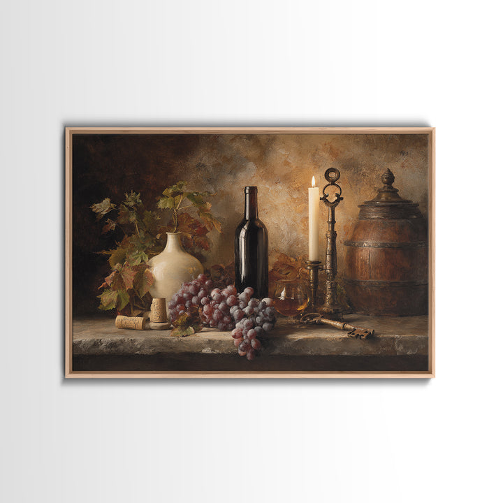 Old Cellar Key and Wine Label Shapes Framed Canvas Print, Winery Art, Travel Poster, Winery Decor, Abstract Art, Vineyard, WIN-3x2-40