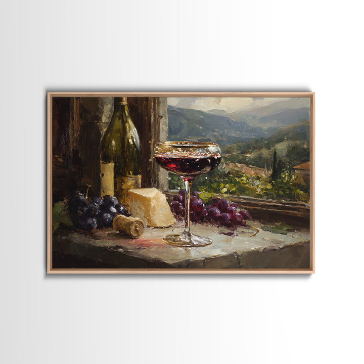 Champagne Coupe with Bubbles and Light Framed Canvas Print, Winery Art, Art Print, Winery Decor, Oil Painting, Vineyard, WIN-3x2-47