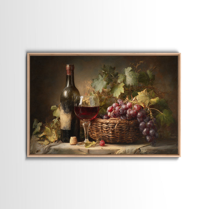 Wine Harvest Basket Framed Canvas Print, Winery Art, Kitchen Wall Decor, Winery Decor, Oil Painting, Vineyard, Fine Art Print, WIN-3x2-50