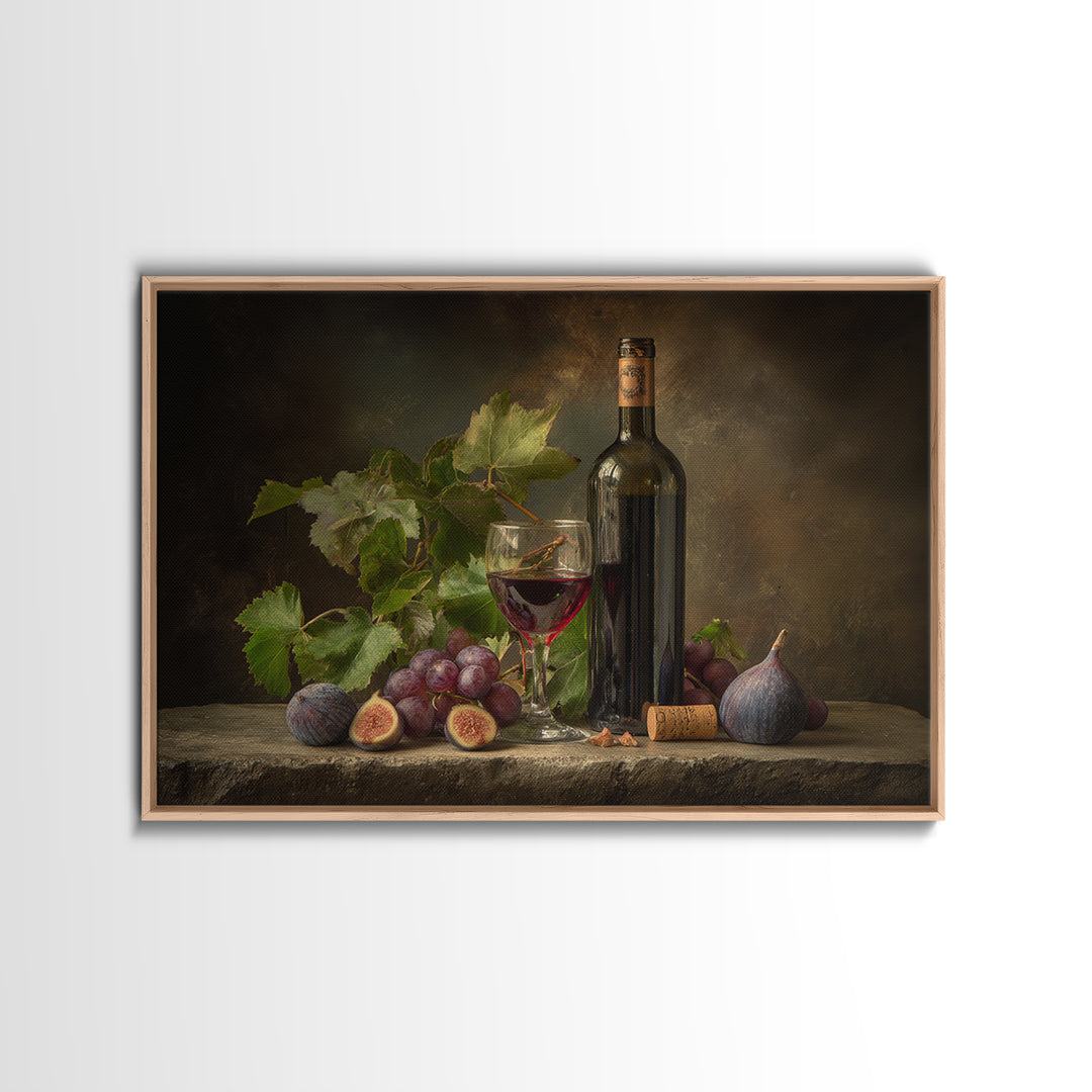 Wine Bottle and Glass Still Life Canvas Print, Winery Art, Preppy Wall Art, Winery Decor, Fine Art, Vineyard, Statement Artwork, WIN-3x2-54