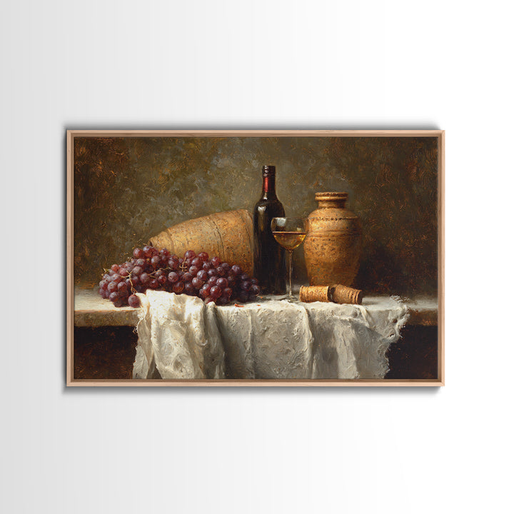 Champagne Grapes and White Linen Still Life Canvas Print, Winery Art, Living Room Art, Winery Decor, Abstract Art, Vineyard, WIN-3x2-57