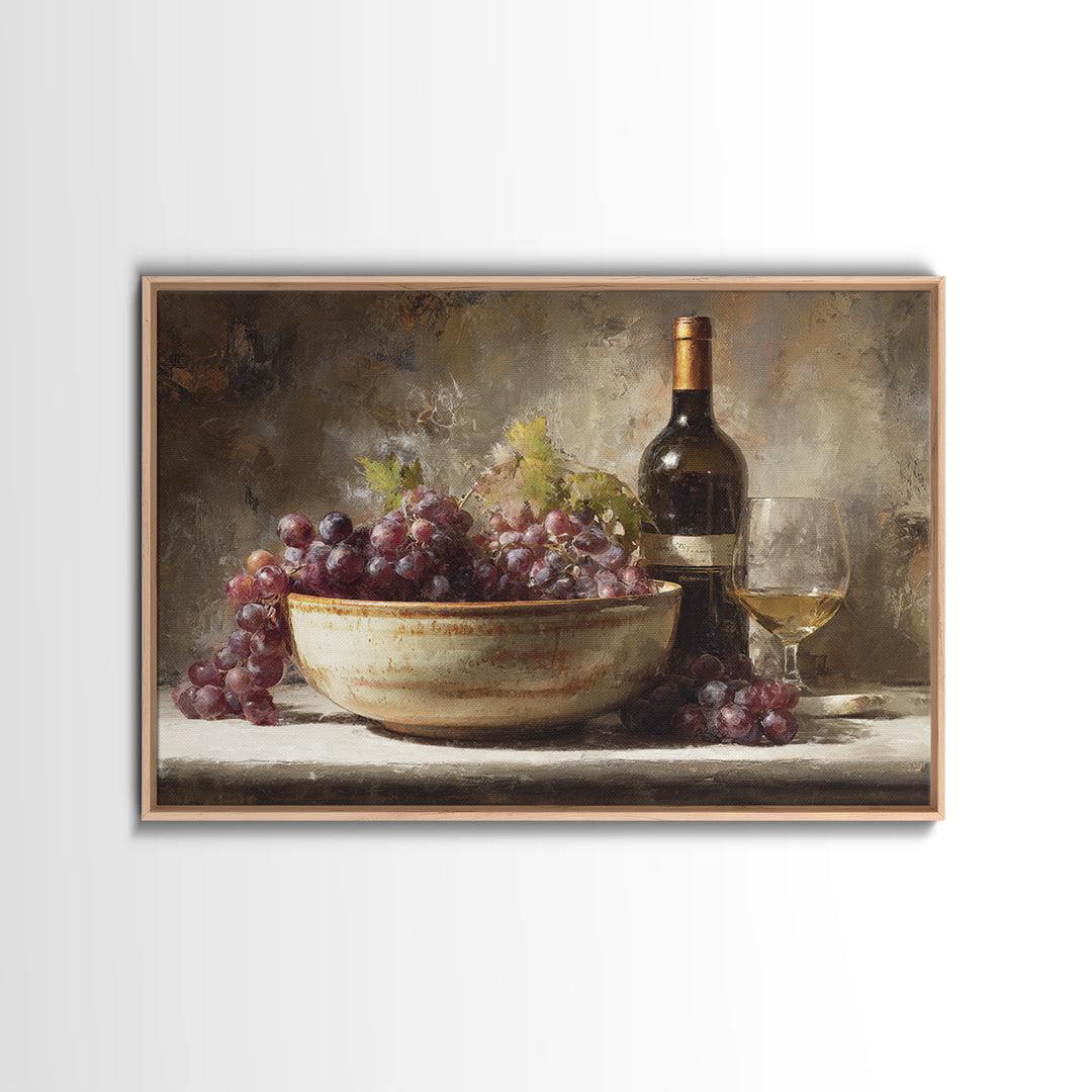 Grapes in a Ceramic Bowl with Shadows Canvas Print, Winery Art, Travel Poster, Winery Decor, Oil Painting, Vineyard, WIN-3x2-61
