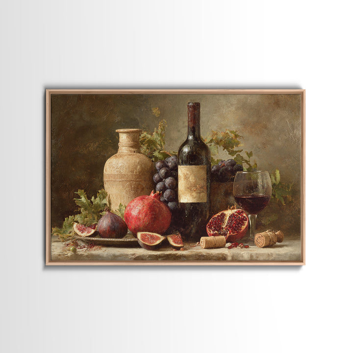 Pomegranate Figs and Red Wine Composition Framed Canvas Print, Winery Art, Gallery Decor, Winery Decor, Fine Art, Vineyard, WIN-3x2-69