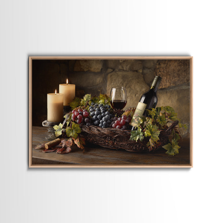 Wine Harvest Basket Framed Canvas Print, Winery Art, Kitchen Wall Decor, Winery Decor, Oil Painting, Vineyard, Fine Art Print, WIN-3x2-74