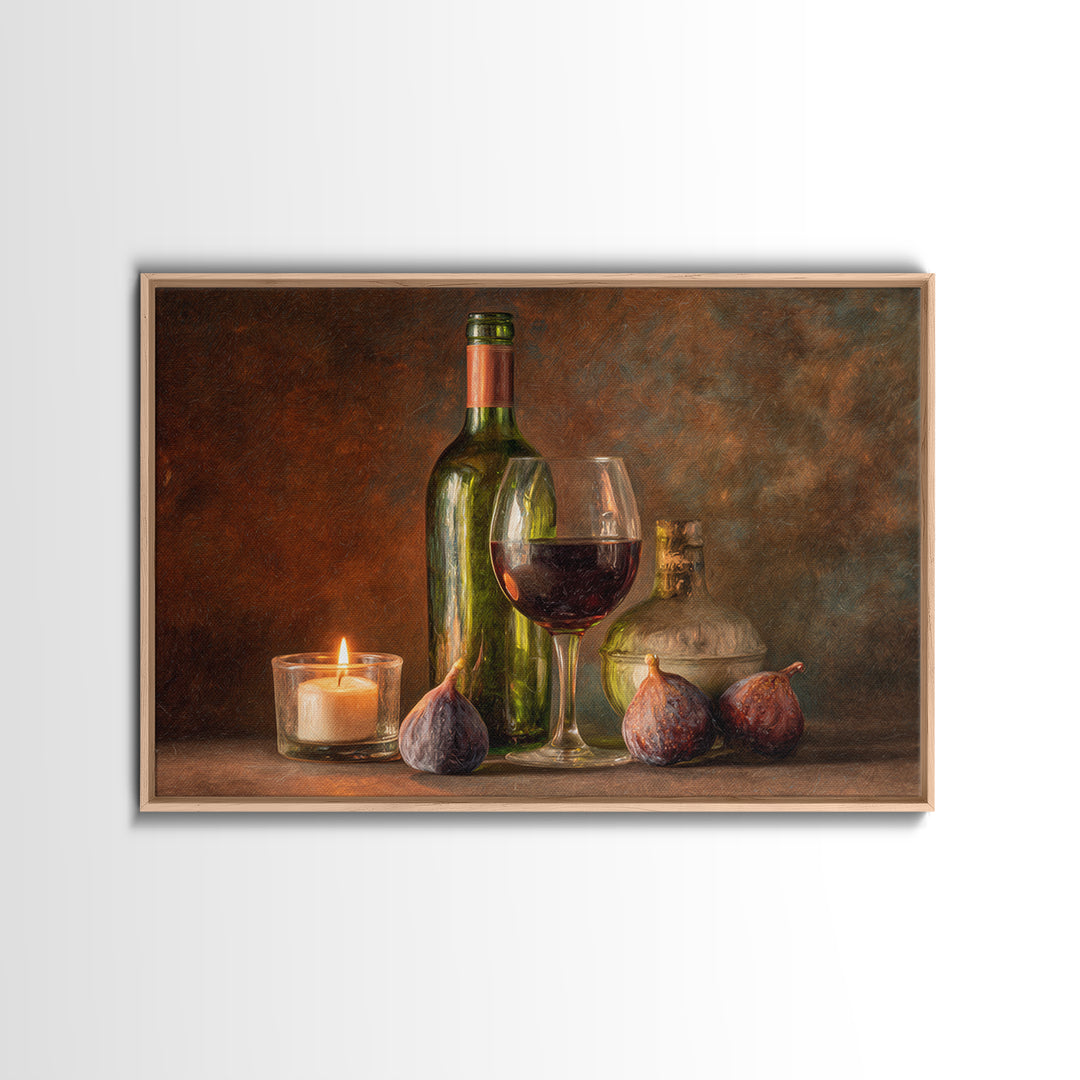 Wine Bottle and Glass Still Life Framed Canvas Print, Winery Art, Living Room Art, Winery Decor, Fine Art, Vineyard, WIN-3x2-78
