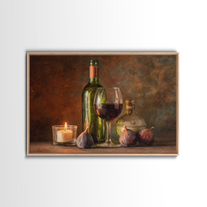Wine Bottle and Glass Still Life Framed Canvas Print, Winery Art, Living Room Art, Winery Decor, Fine Art, Vineyard, WIN-3x2-78