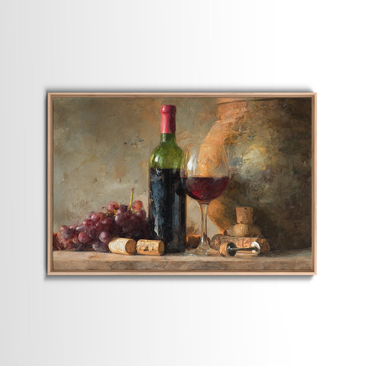 Corkscrew and Corks on Rustic Wood Framed Canvas Print, Winery Art, Kitchen Wall Decor, Winery Decor, Oil Painting, Vineyard, WIN-3x2-8