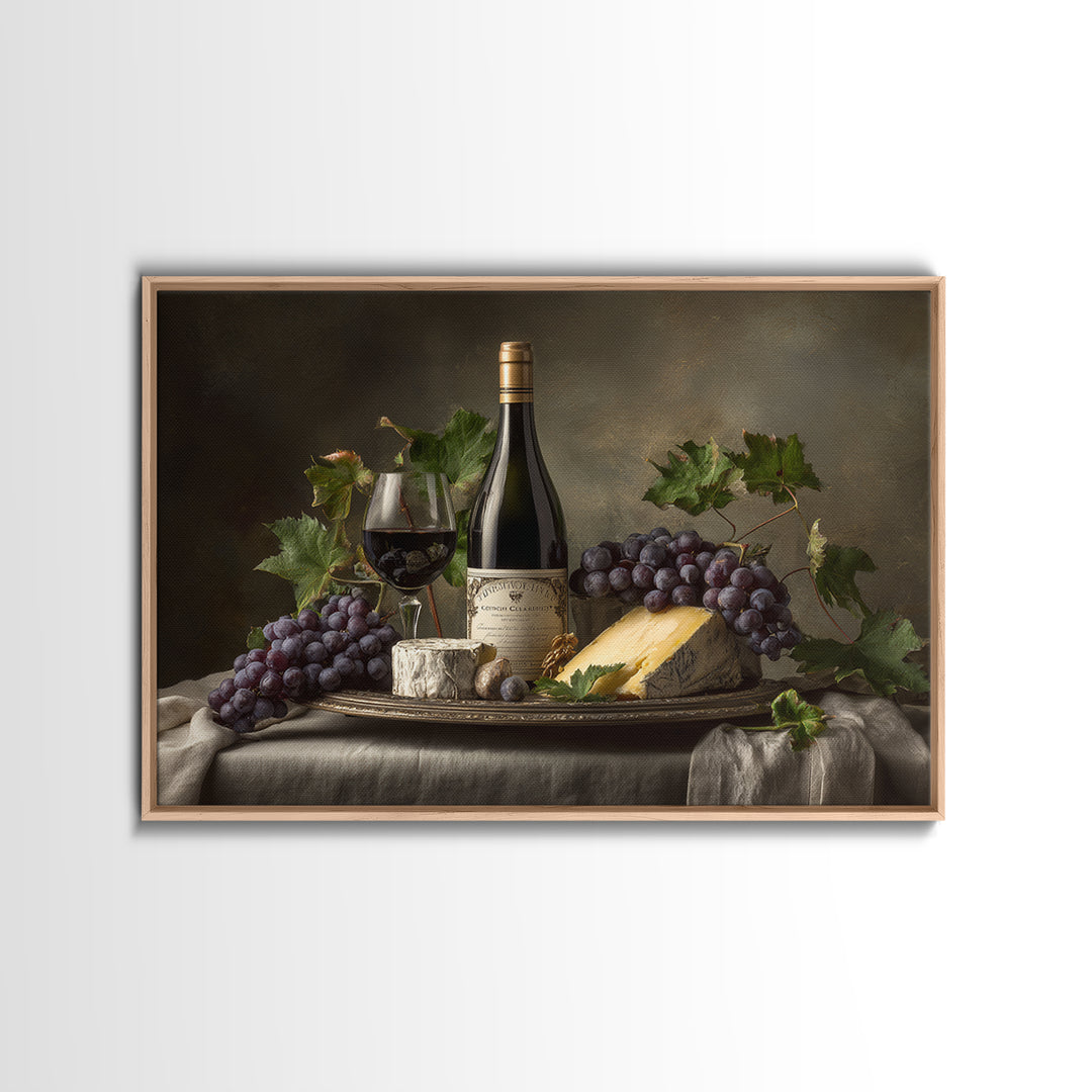 Charcuterie Board with Grapes and Cheese Canvas Print, Winery Art, Boho Decor, Winery Decor, Oil Painting, Vineyard, Art Print, WIN-3x2-89