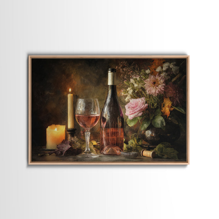 Ros Glass Beside Summer Flowers Framed Canvas Print, Winery Art, Matisse Print, Winery Decor, Fine Art, Vineyard, Luxury Decor, WIN-3x2-90