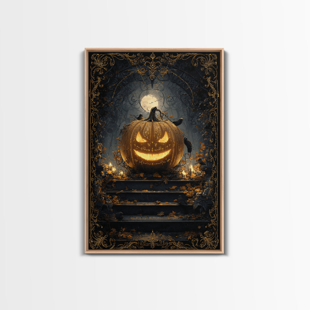 The Gold-Crowned Pumpkin Oracle - Icon Portrait, Occult Wall Decor, Vertical Wall Art, Canvas Print, Halloween Home Decor, Gothic Wall Art