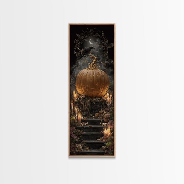 The Gold-Crowned Pumpkin Oracle - Occult Still Life, Halloween Wall Art, Tall Narrow Wall Art, Framed Canvas Print, Halloween Home Decor