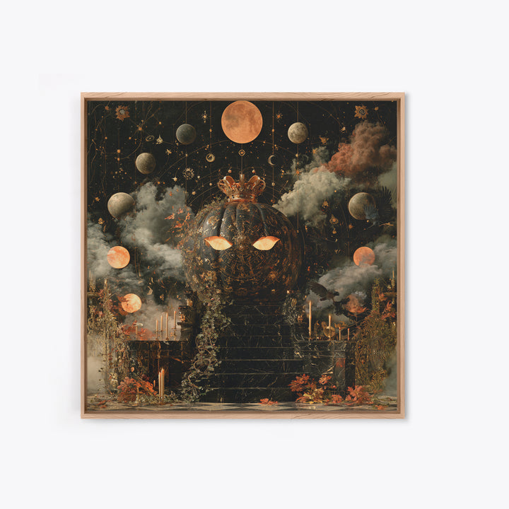 The Gold-Crowned Pumpkin Oracle - Surreal Celestial Vision, Gothic Home Decor, Square Wall Art, Canvas Print, Halloween Home Decor