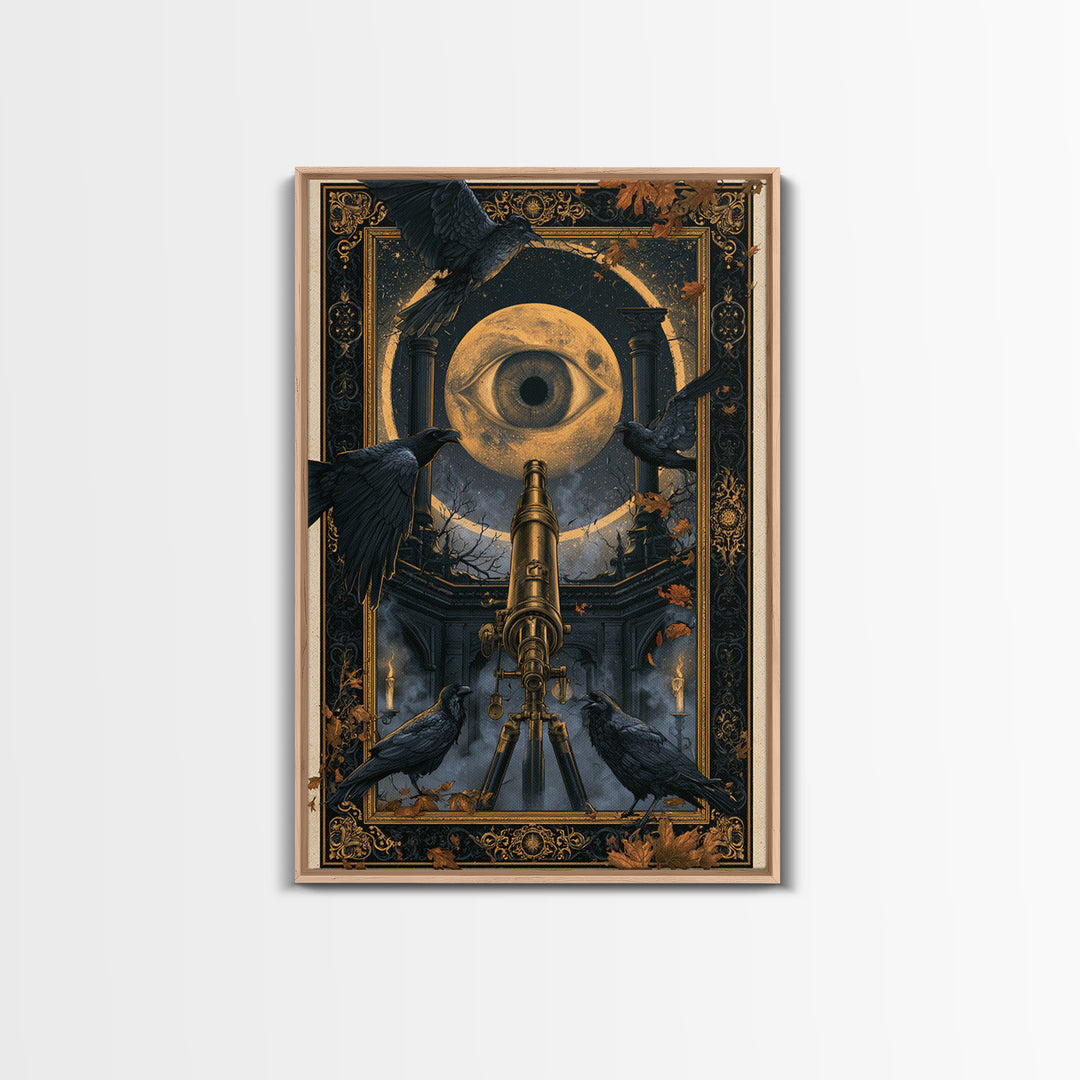 The Midnight Raven Observatory - Icon Portrait, Gothic Home Decor, Vertical Wall Art, Canvas Print, Halloween Home Decor, Gothic Wall Art