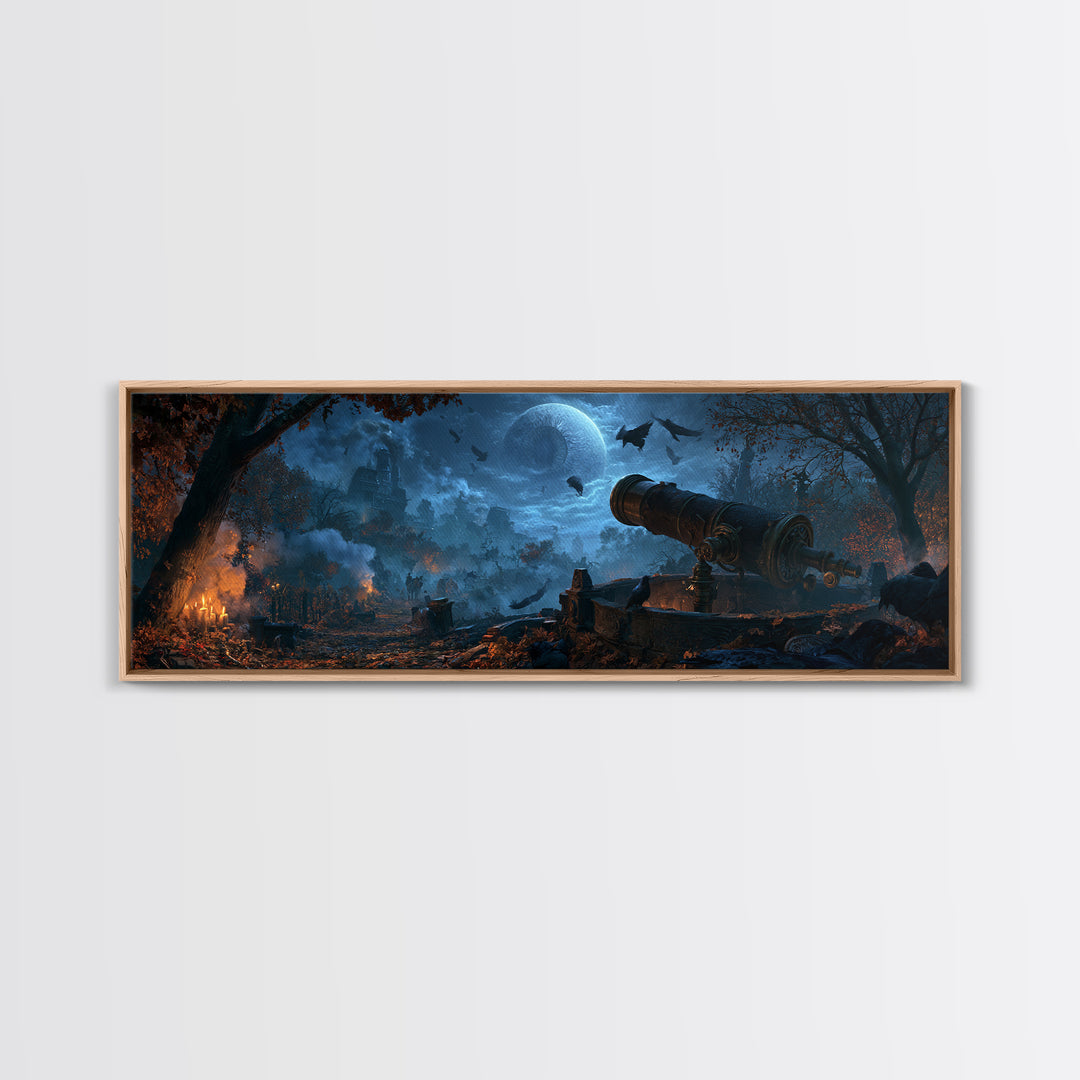 The Midnight Raven Observatory - Environmental Panorama, Gothic Home Decor, Extra Wide Wall Art, Canvas Print, Halloween Home Decor