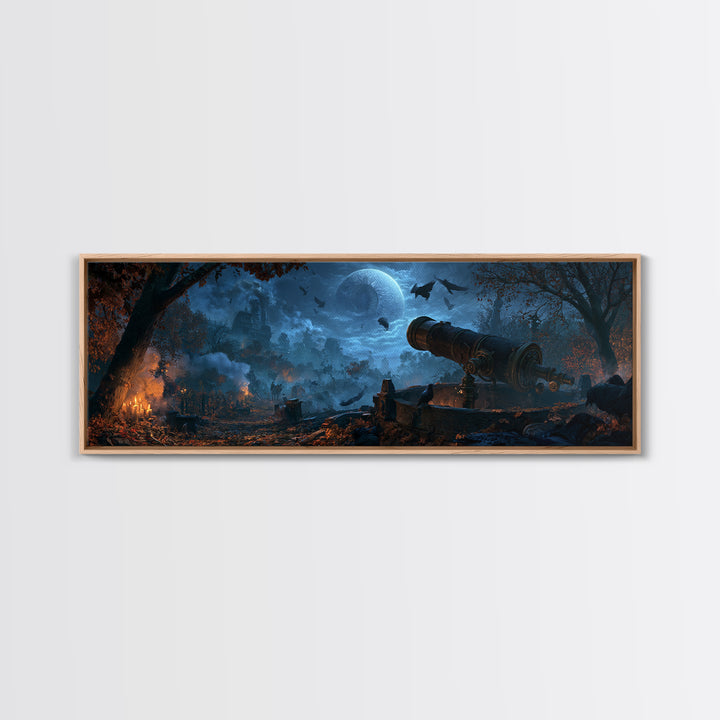 The Midnight Raven Observatory - Environmental Panorama, Gothic Home Decor, Extra Wide Wall Art, Canvas Print, Halloween Home Decor