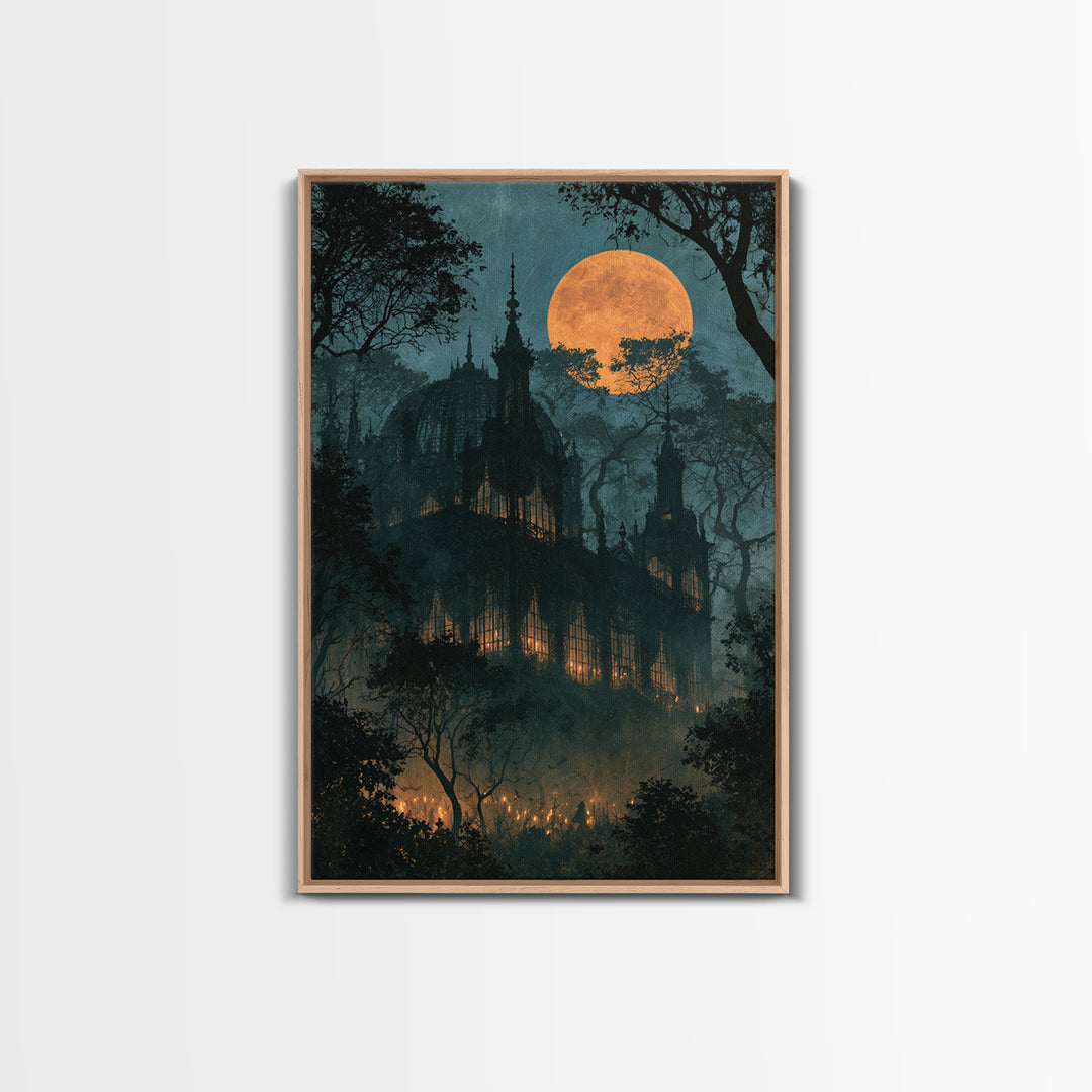 The Black Lace Haunted Conservatory - Icon Portrait, Halloween Wall Art, Vertical Wall Art, Framed Canvas Print, Halloween Home Decor