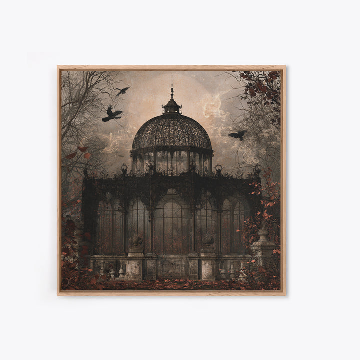 The Black Lace Haunted Conservatory - Icon Portrait, Spooky Wall Decor, Square Wall Art, Framed Canvas Print, Halloween Home Decor