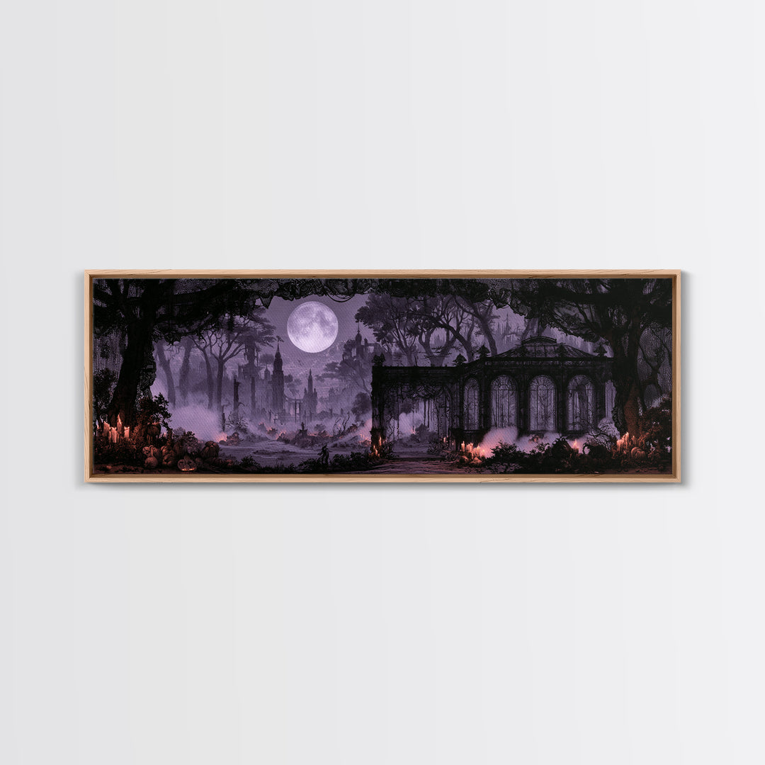 The Black Lace Haunted Conservatory - Environmental Panorama, Halloween Wall Art, Extra Wide Wall Art, Framed Canvas Print, Gothic Wall Art