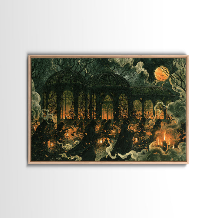 The Black Lace Haunted Conservatory - Procession Scene, Gothic Home Decor, Landscape Wall Art, Canvas Print, Halloween Home Decor