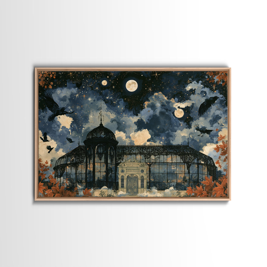 The Black Lace Haunted Conservatory - Surreal Celestial Vision, Gothic Home Decor, Landscape Wall Art, Canvas Print, Halloween Home Decor