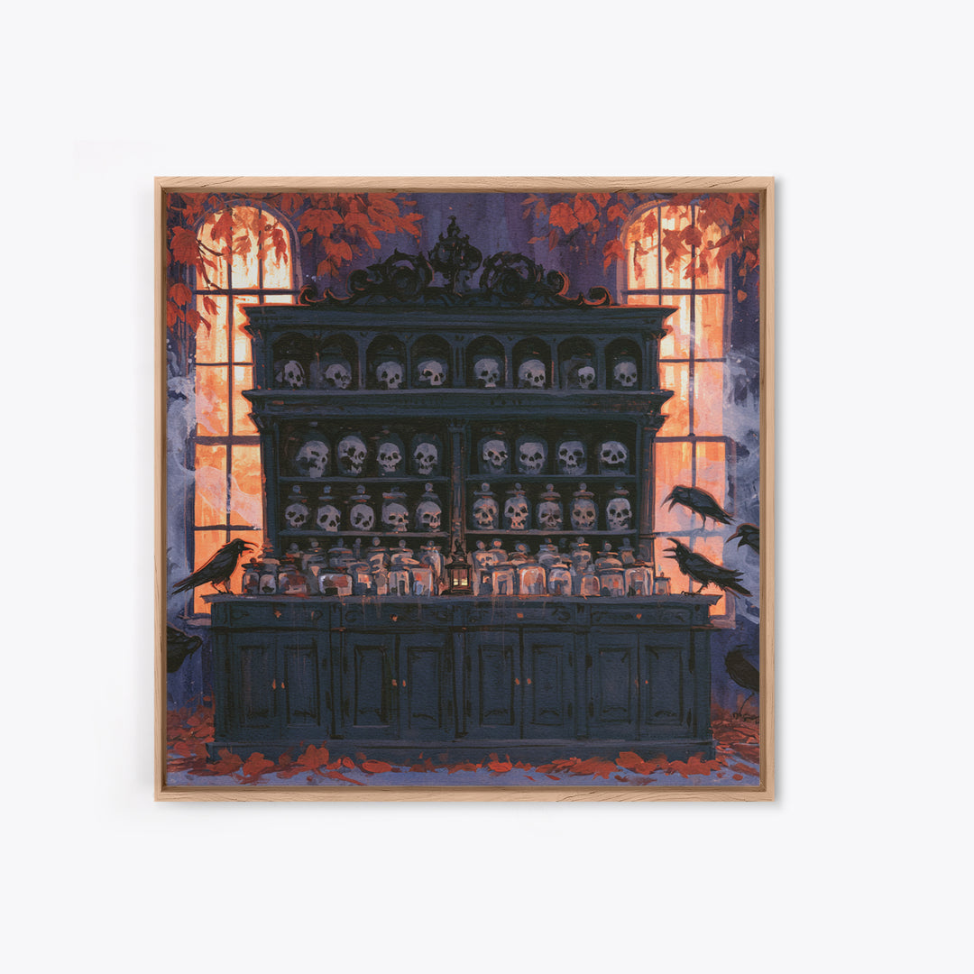 The Candlelit Skull Apothecary - Icon Portrait, Occult Wall Decor, Square Wall Art, Canvas Print, Halloween Home Decor, Gothic Wall Art
