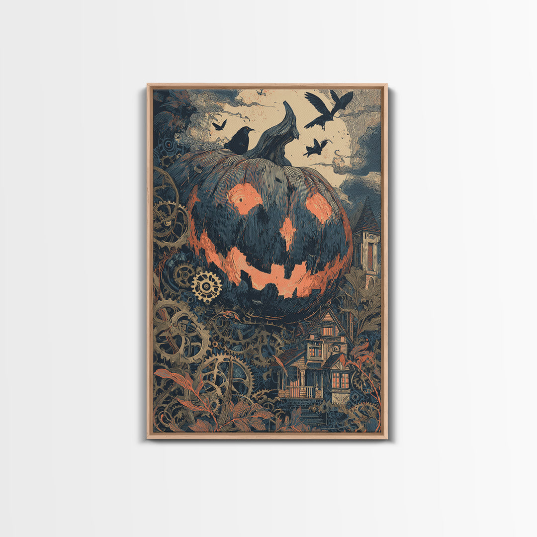 The Clockwork Jack-O-Lantern - Icon Portrait, Halloween Wall Art, Vertical Wall Art, Framed Canvas Print, Halloween Home Decor