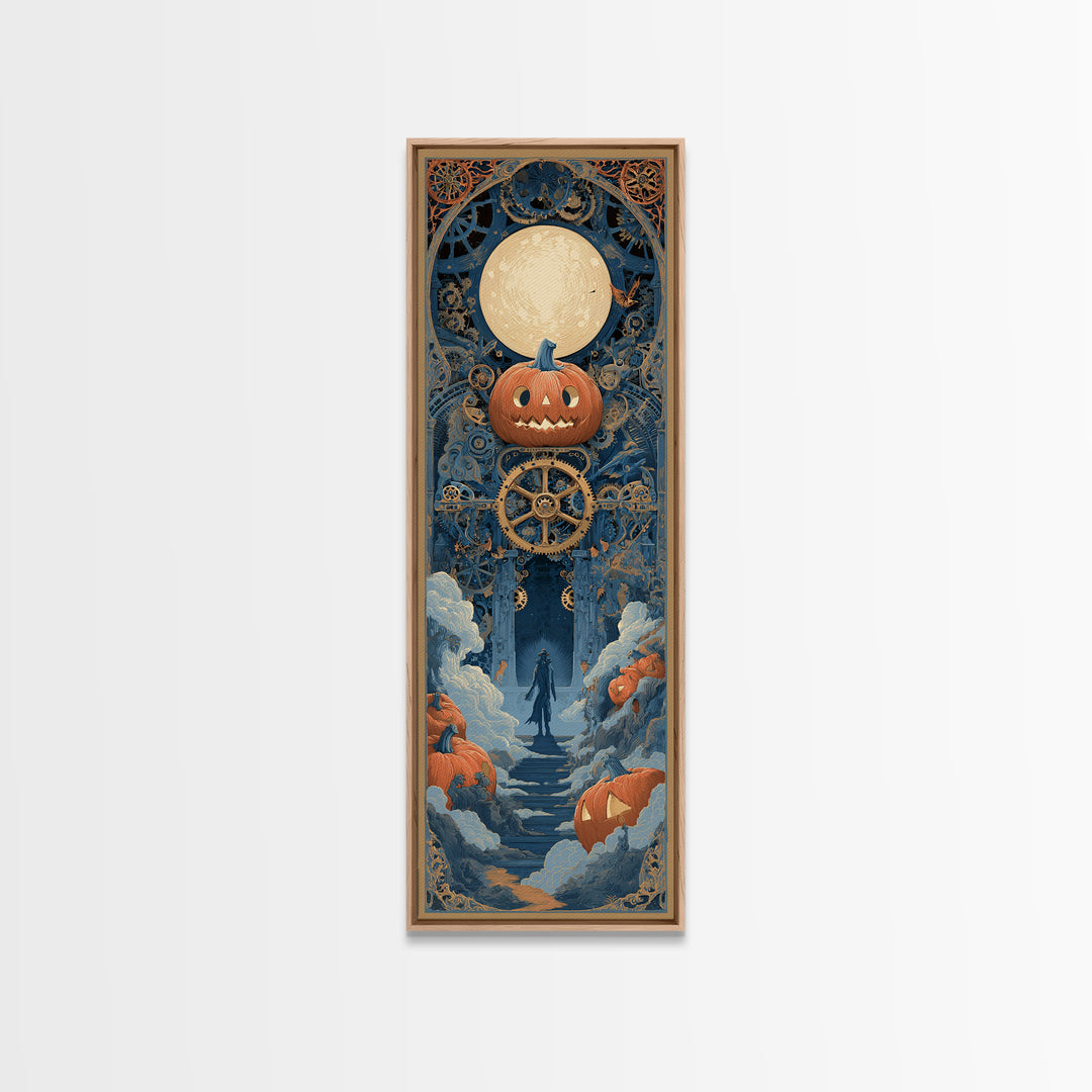 The Clockwork Jack-O-Lantern - Icon Portrait, Halloween Wall Art, Tall Narrow Wall Art, Framed Canvas Print, Halloween Home Decor