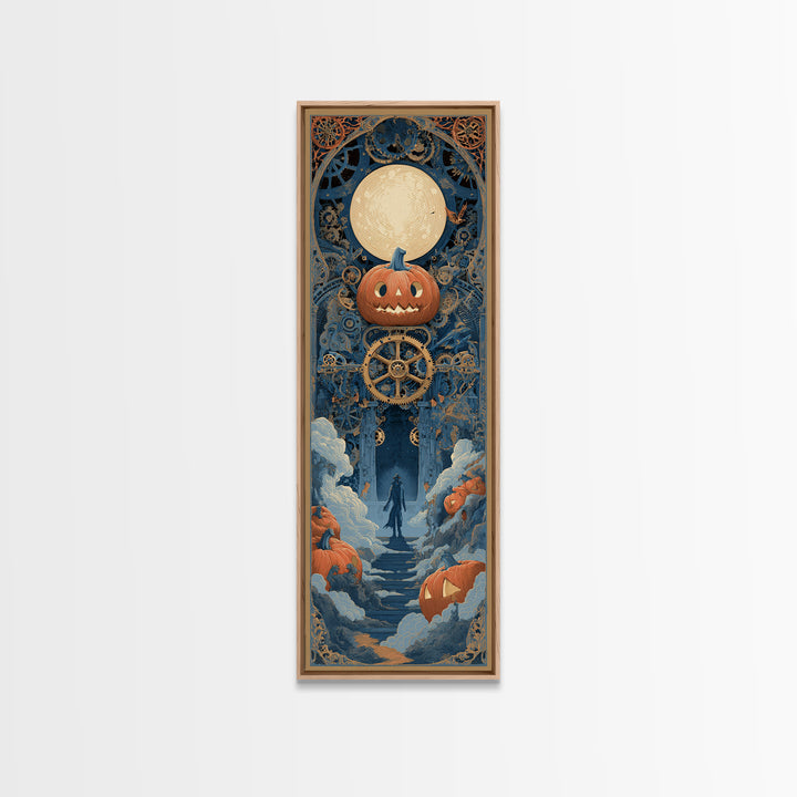 The Clockwork Jack-O-Lantern - Icon Portrait, Halloween Wall Art, Tall Narrow Wall Art, Framed Canvas Print, Halloween Home Decor