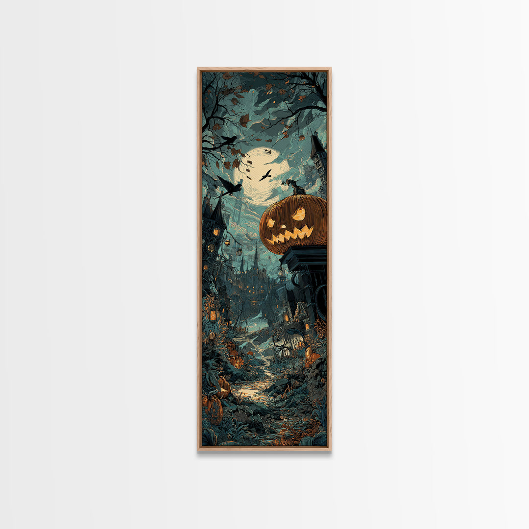 The Clockwork Jack-O-Lantern - Environmental Panorama, Dark Fantasy Wall Art, Tall Narrow Wall Art, Canvas Print, Halloween Home Decor