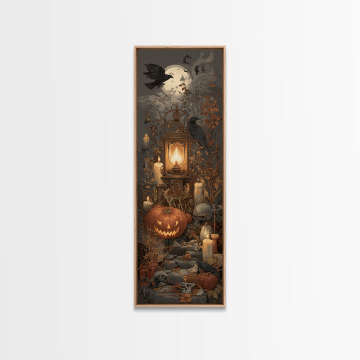 The Clockwork Jack-O-Lantern - Occult Still Life, Halloween Wall Art, Tall Narrow Wall Art, Framed Canvas Print, Halloween Home Decor