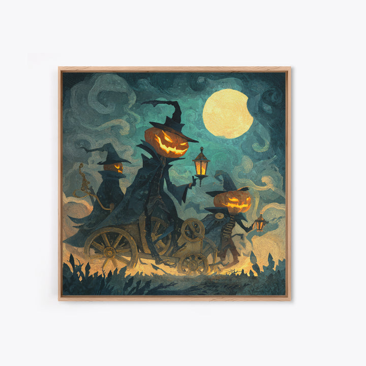 The Clockwork Jack-O-Lantern - Procession Scene, Spooky Wall Decor, Square Wall Art, Framed Canvas Print, Halloween Home Decor
